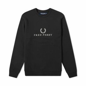 BrandNew Hard to Find Fred Perry Crew Neck Embroidered Sweatshirt, M2606, Black